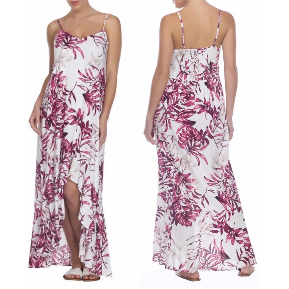 NWT Boho Me Leaf Printed Hi-lo Flounce Hem Dress
